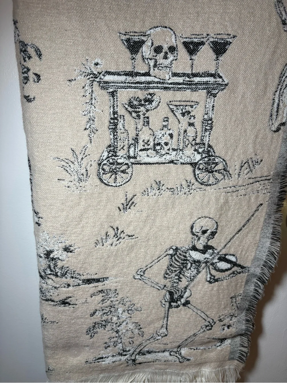 Envogue Beige and Black Toile Tapestry Wall Throw
